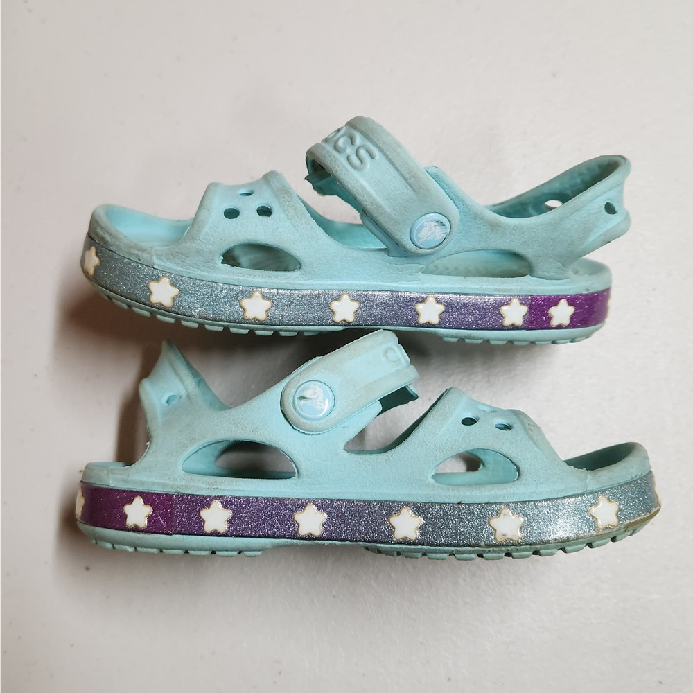 CROCS Light‎ Blue Unicorn Adjustable Slingback Sandals, Size C10